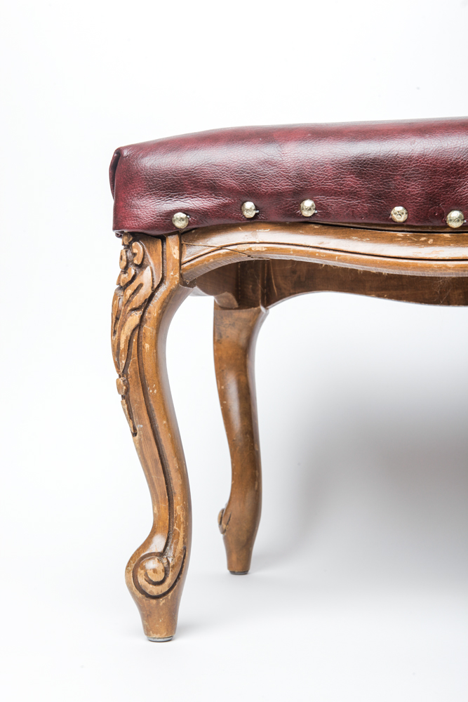Vintage Carved Upholstered Footstool