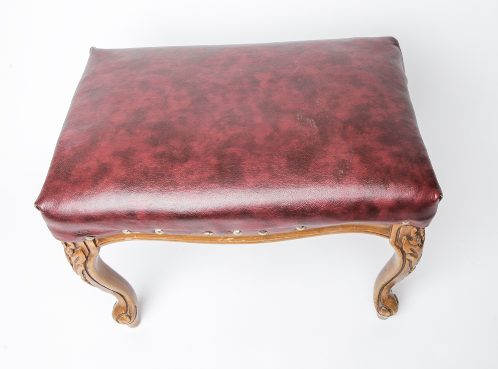 Vintage Carved Upholstered Footstool