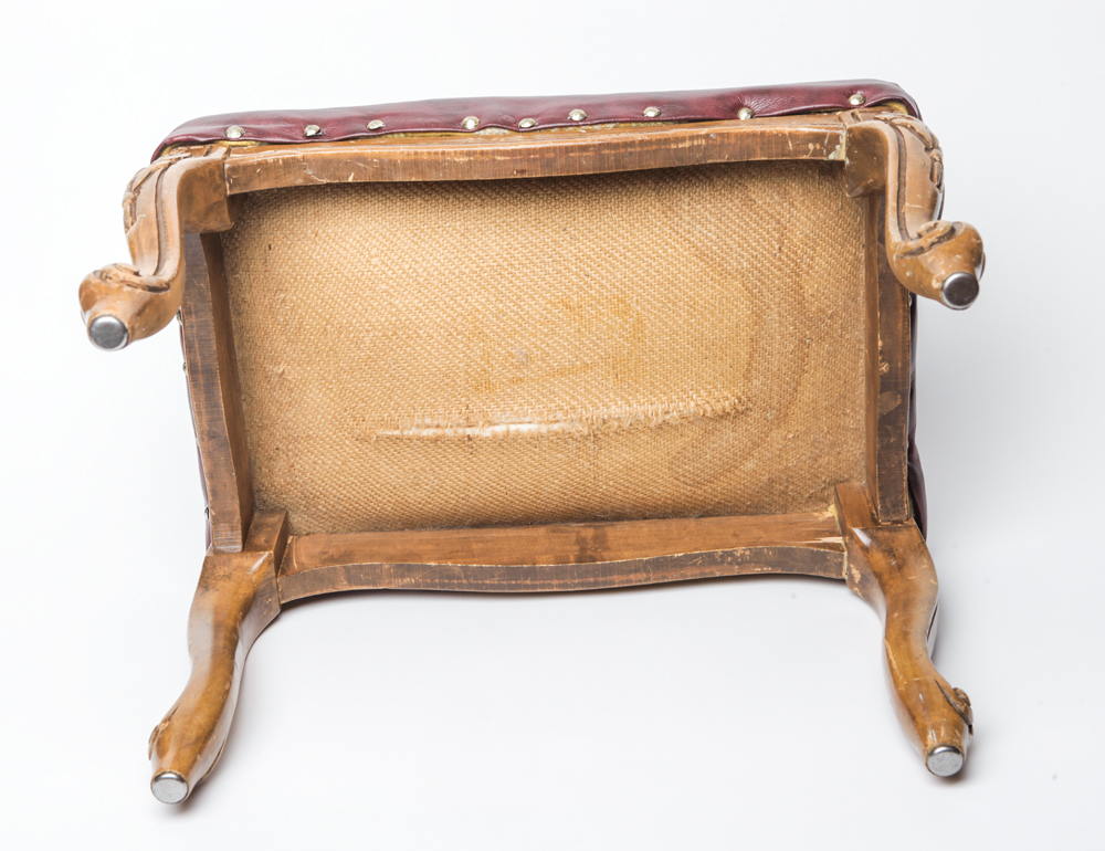 Vintage Carved Upholstered Footstool
