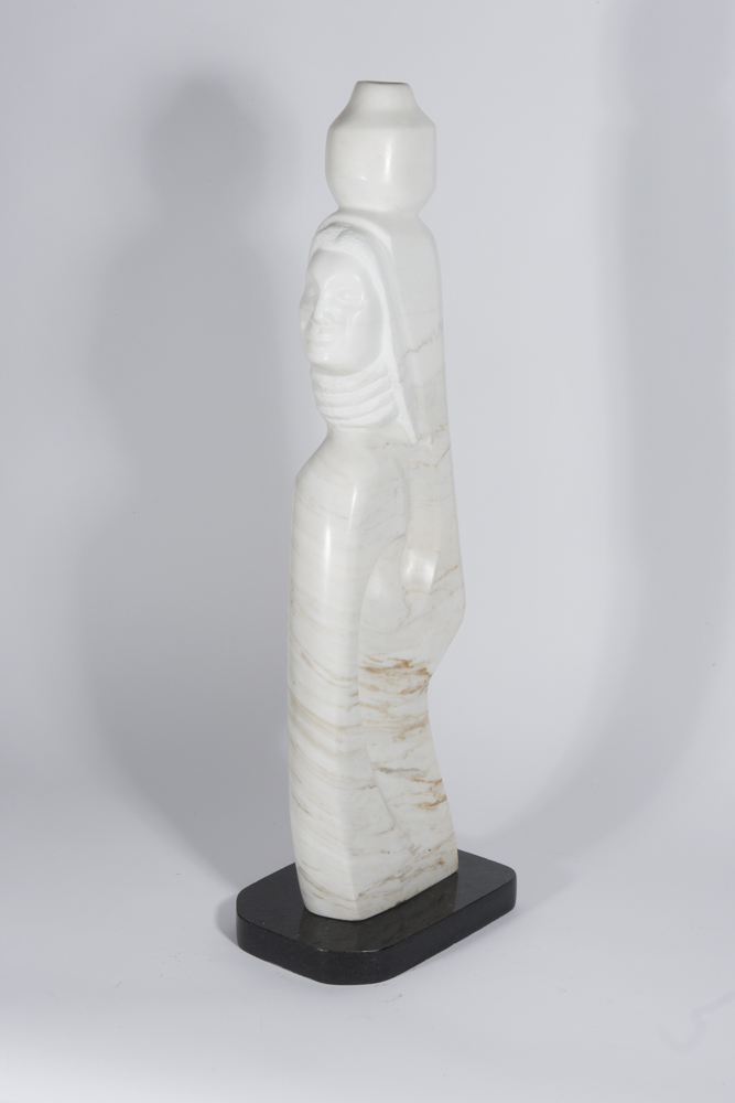 White Alabaster Native American Sculpture