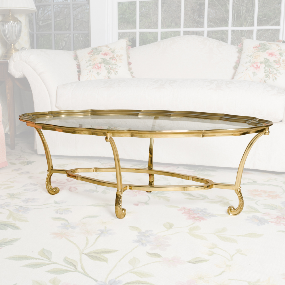 Vintage La Barge Brass And Glass Cocktail Table