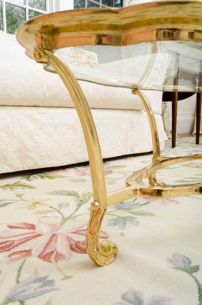 Vintage La Barge Brass And Glass Cocktail Table