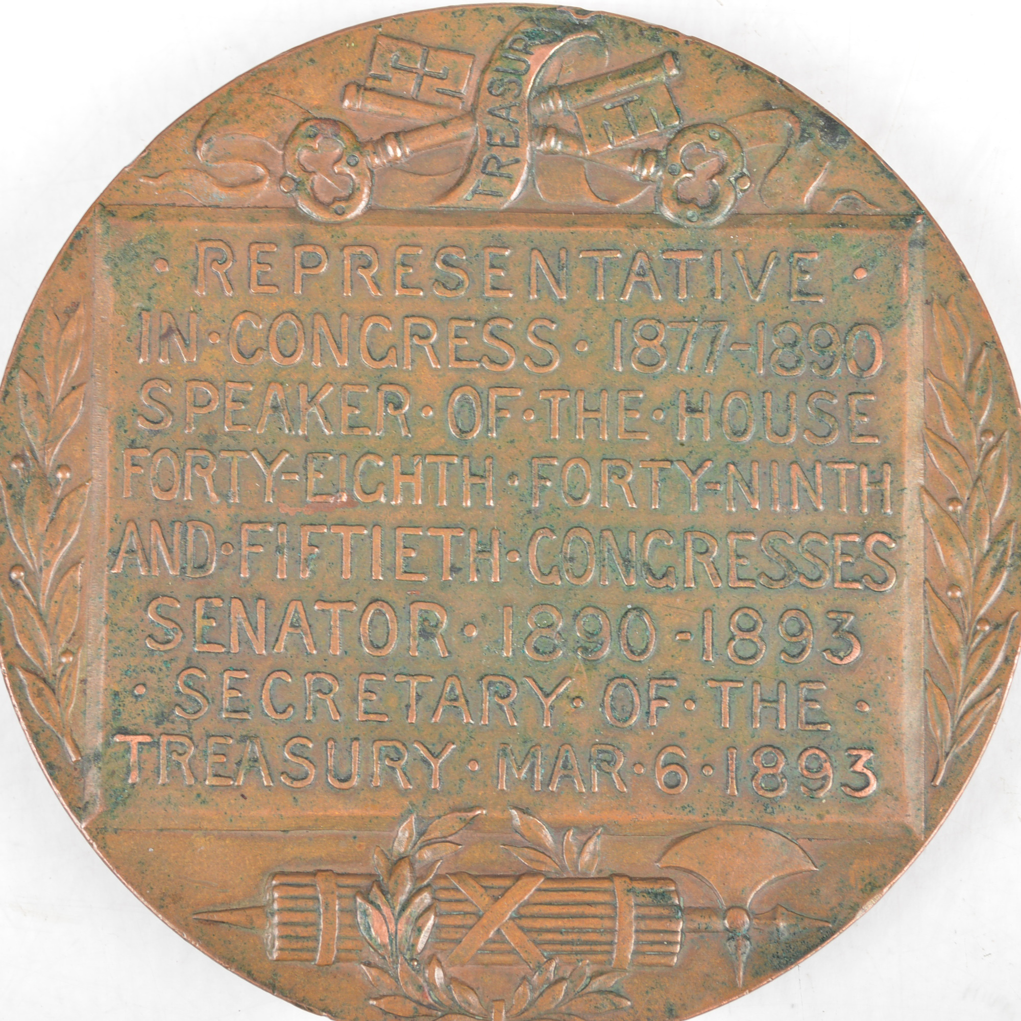 1893 John G. Carlisle Secretary of the Treasury Bronze Medal