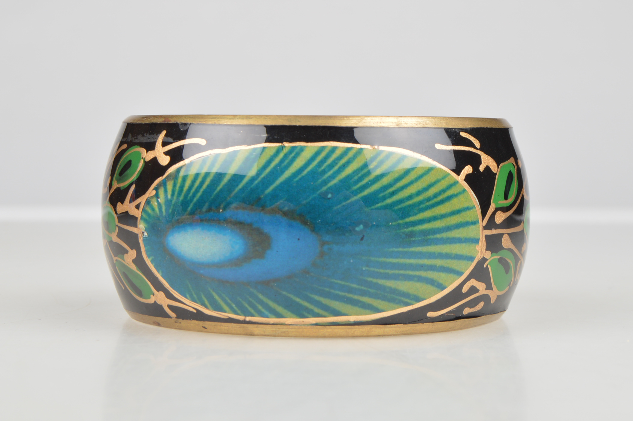 Hand Painted Peacock Feather Bangle and Monet Bracelet
