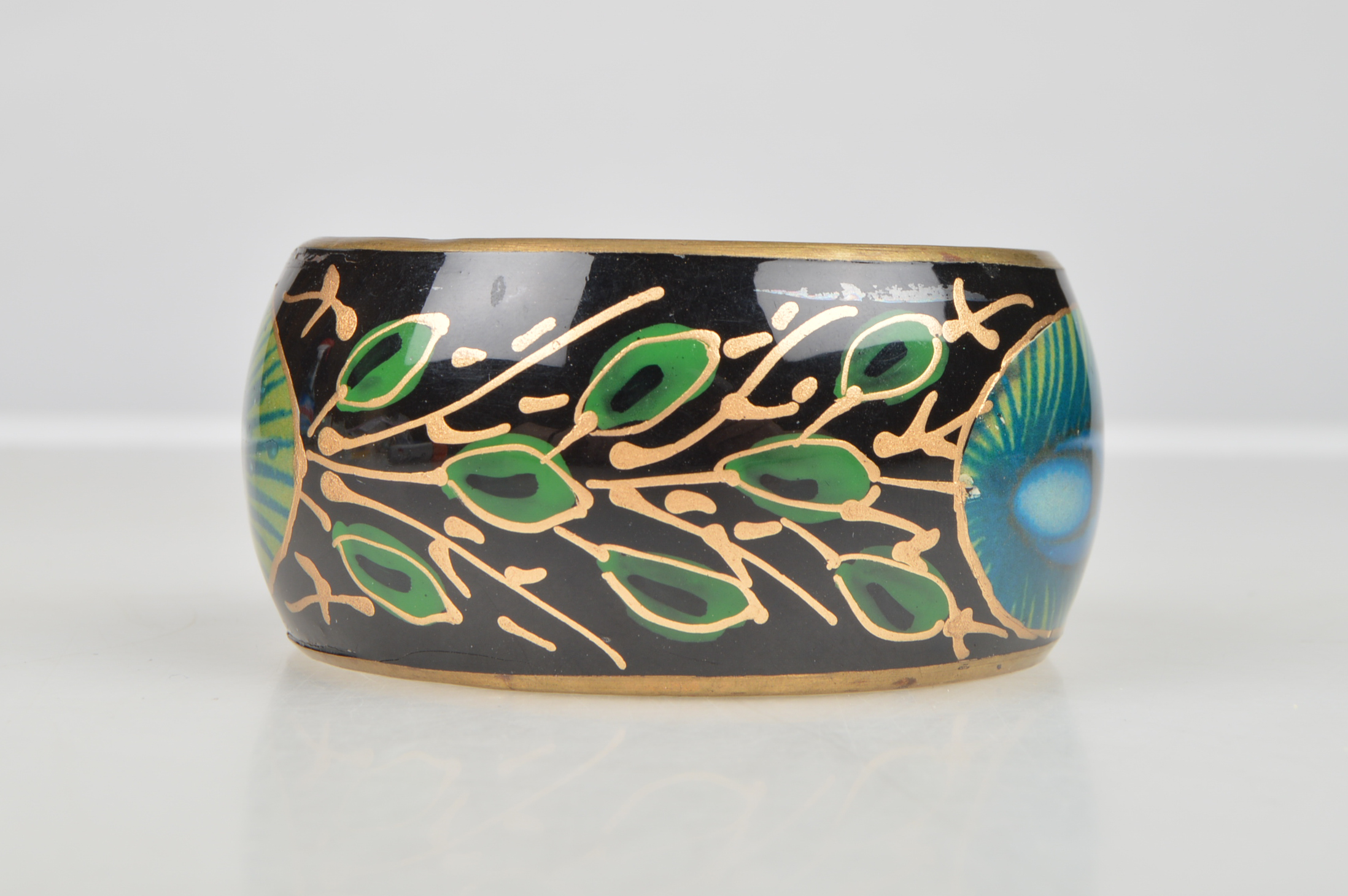Hand Painted Peacock Feather Bangle and Monet Bracelet