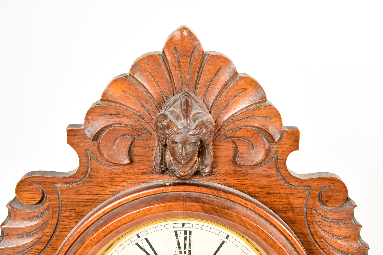 Antique Carved Walnut Mantel Clock