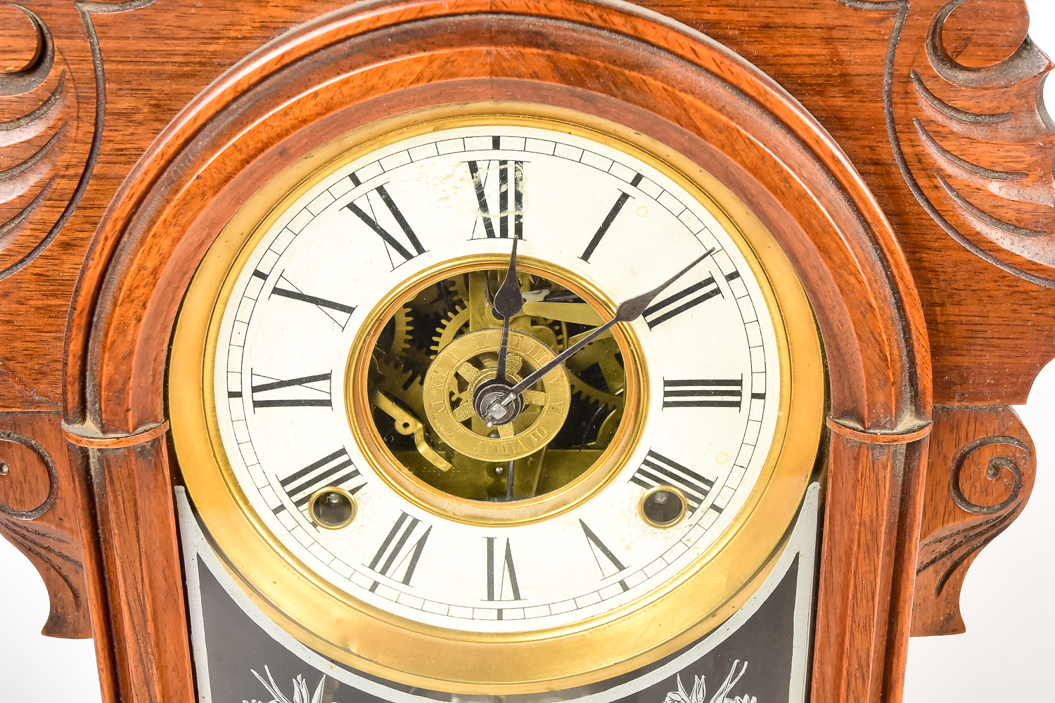 Antique Carved Walnut Mantel Clock