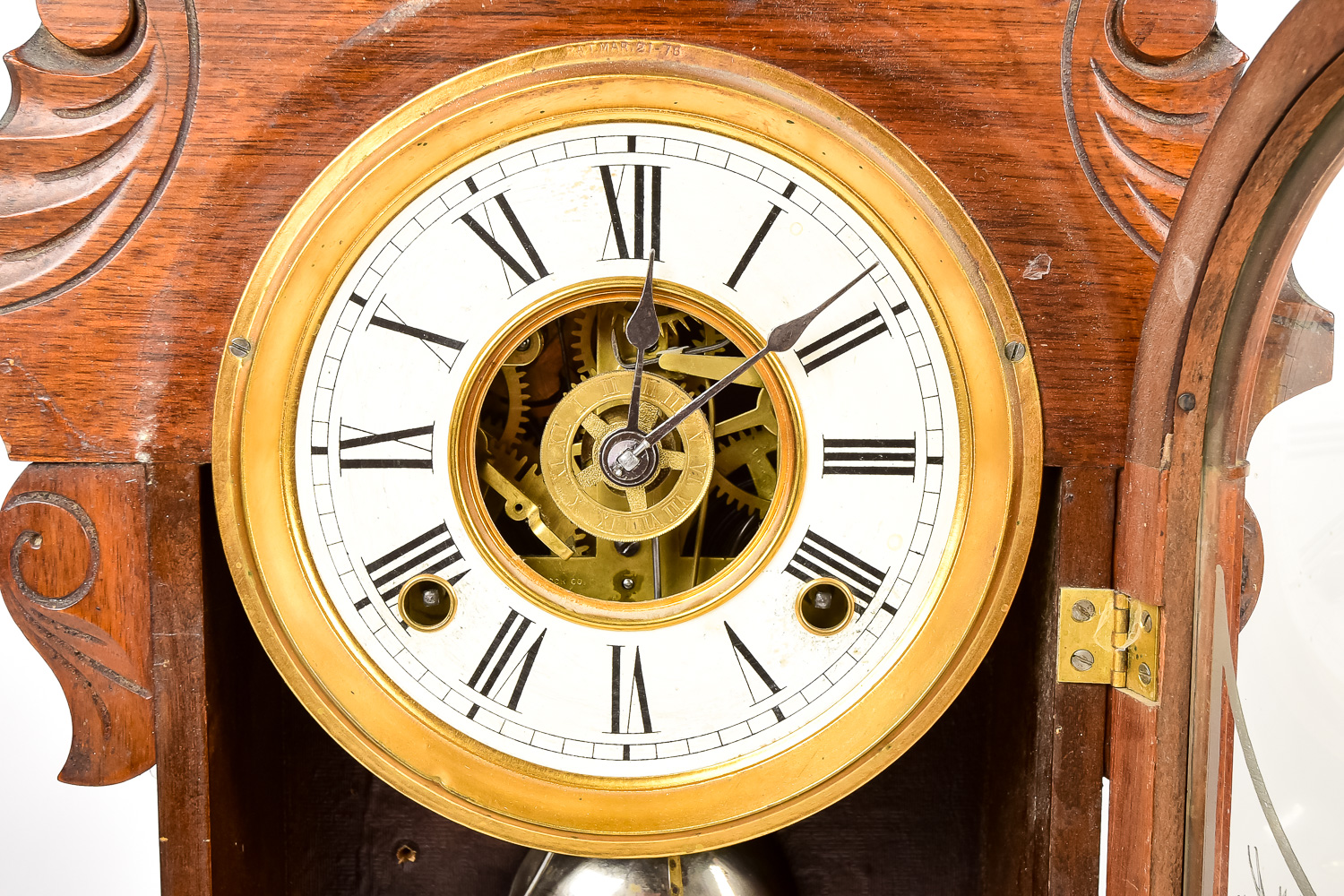 Antique Carved Walnut Mantel Clock