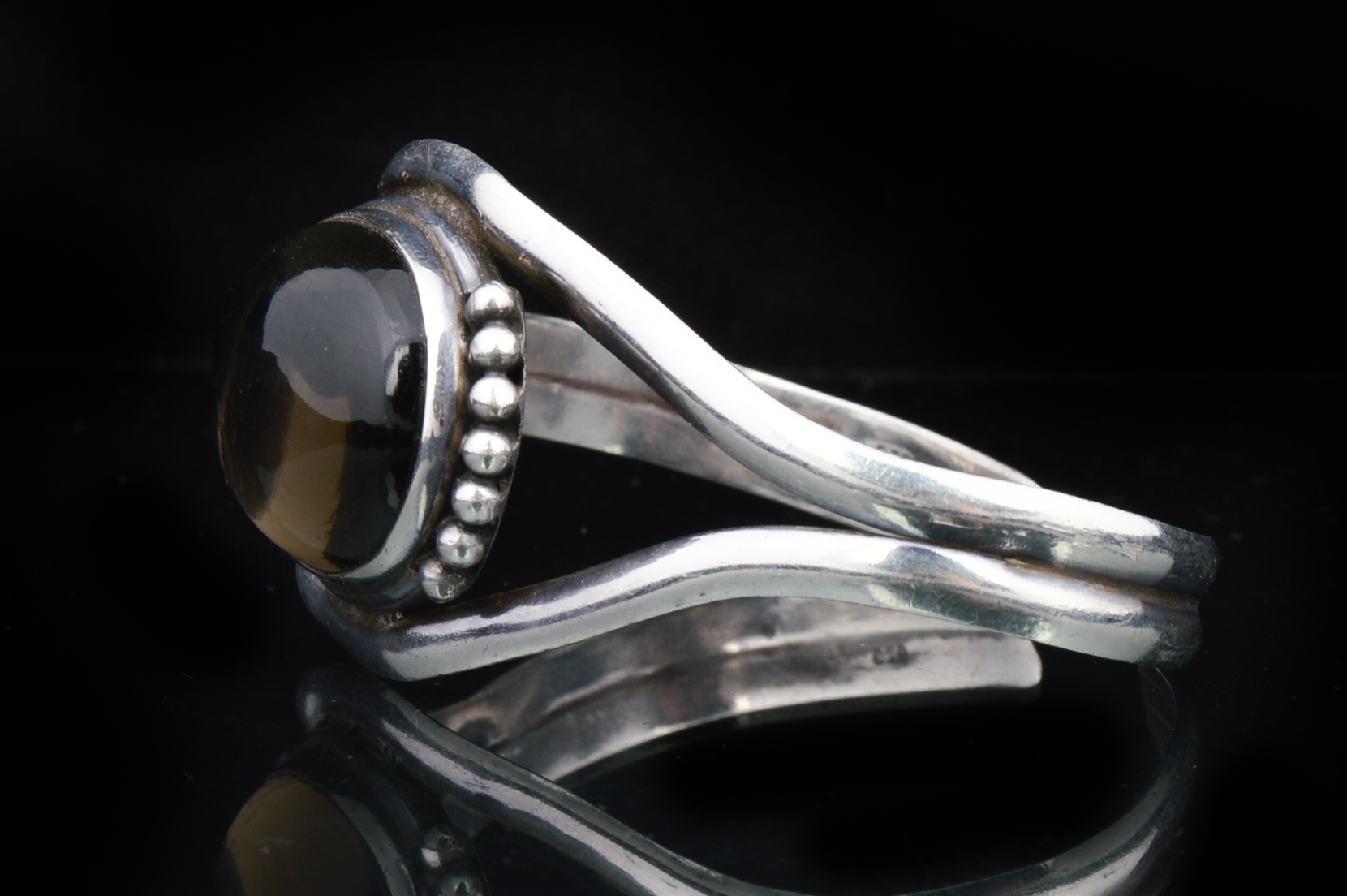 Navajo Style Sterling and Smoked Glass Cabochon Cuff