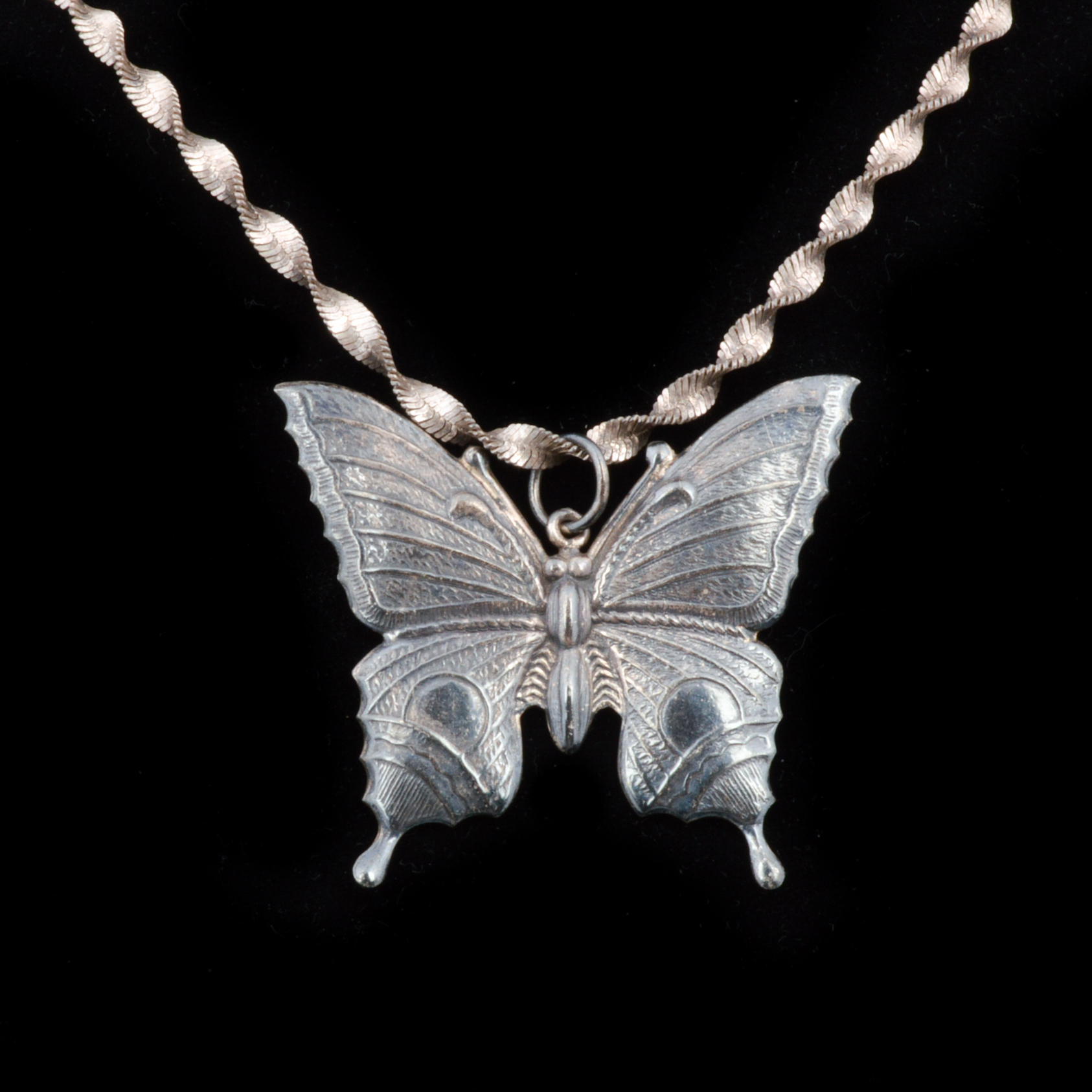 Signed Sterling Butterfly Pendant on Italian Sterling Spiral Chain