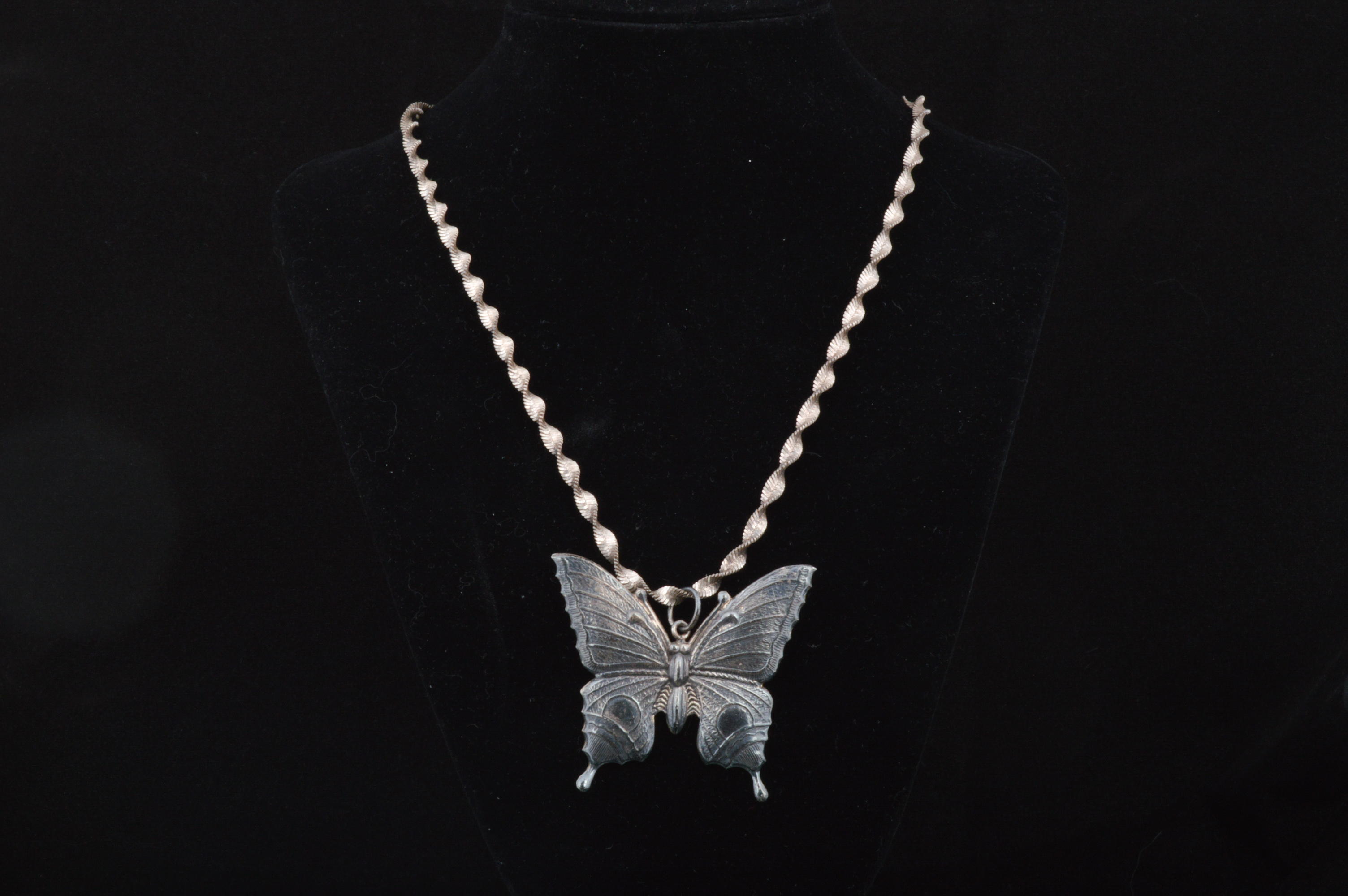 Signed Sterling Butterfly Pendant on Italian Sterling Spiral Chain