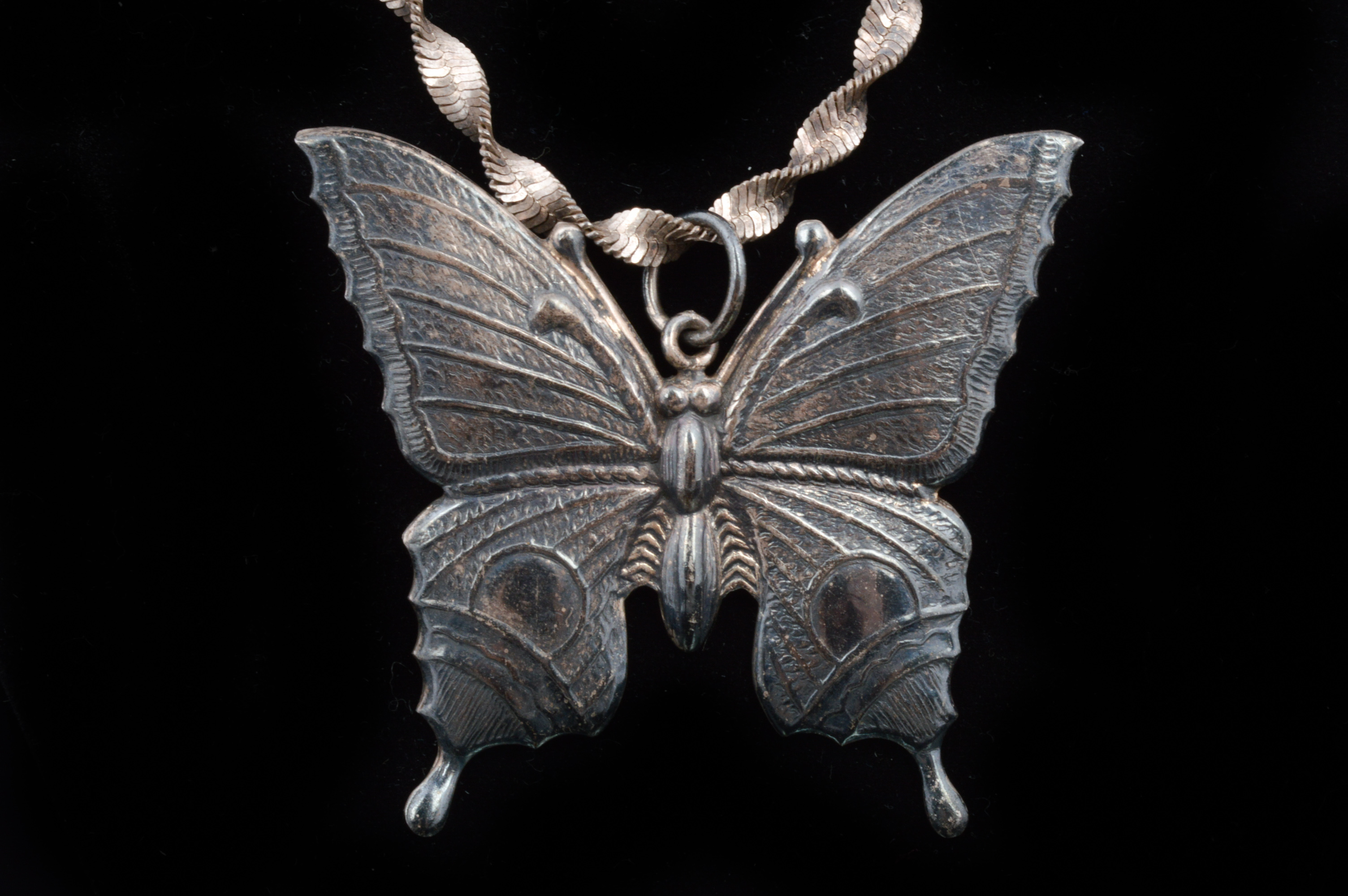 Signed Sterling Butterfly Pendant on Italian Sterling Spiral Chain