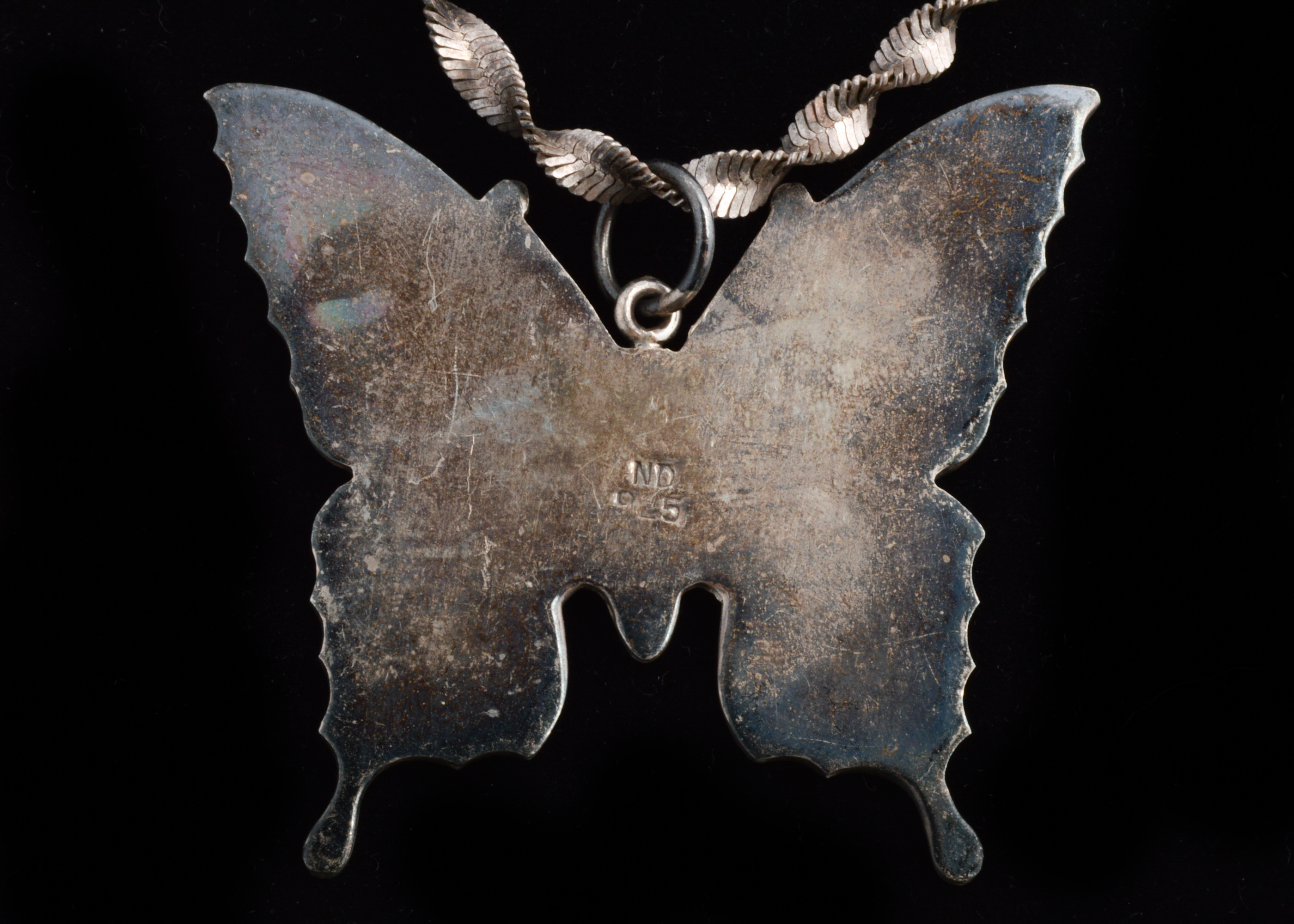 Signed Sterling Butterfly Pendant on Italian Sterling Spiral Chain