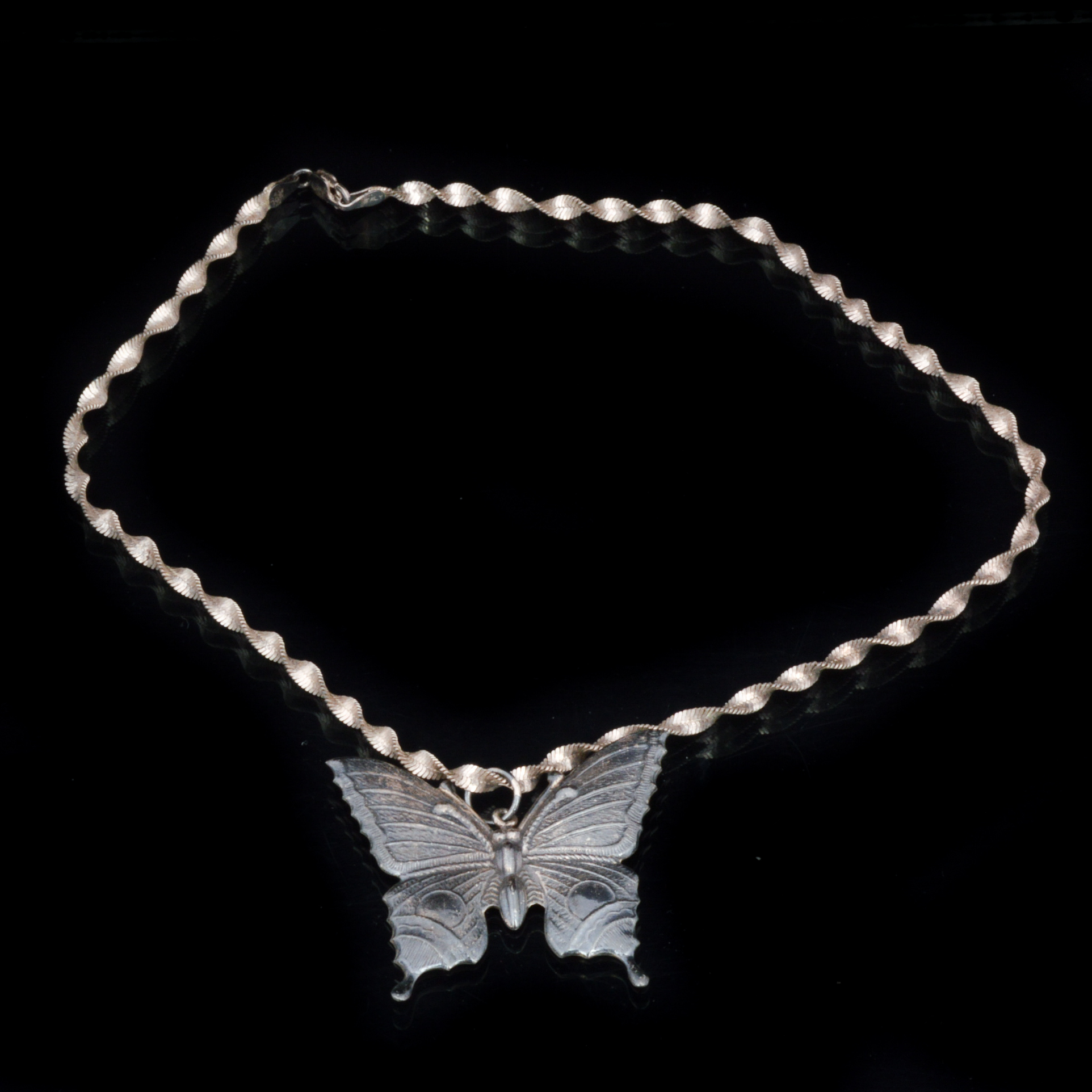 Signed Sterling Butterfly Pendant on Italian Sterling Spiral Chain