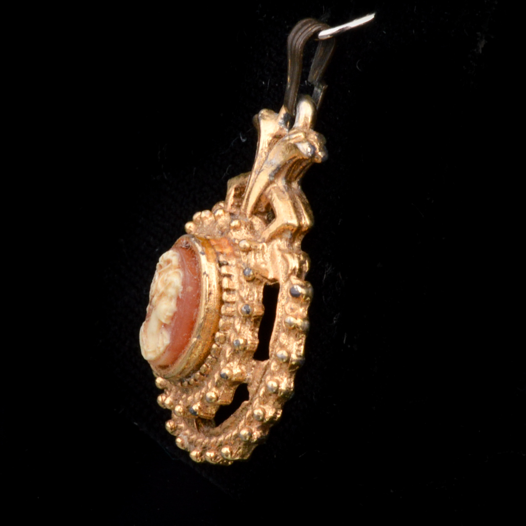 Vintage Cloisonne Pendant and Signed Florenza Cameo Pendant