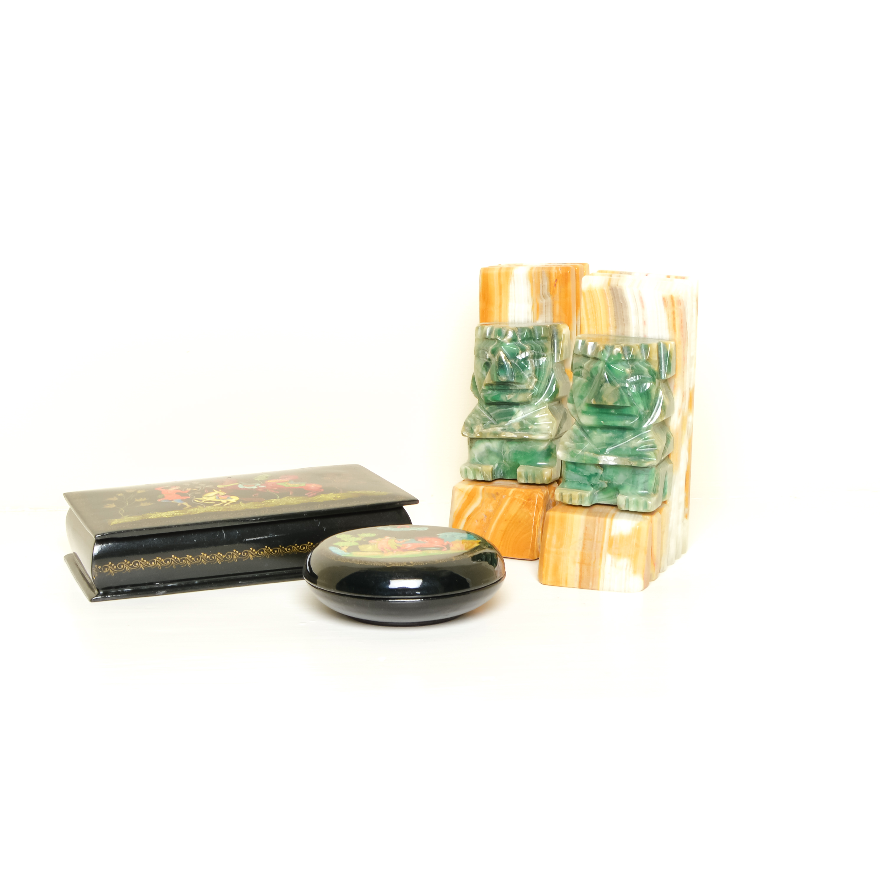 Stone Bookends and Decorative Boxes