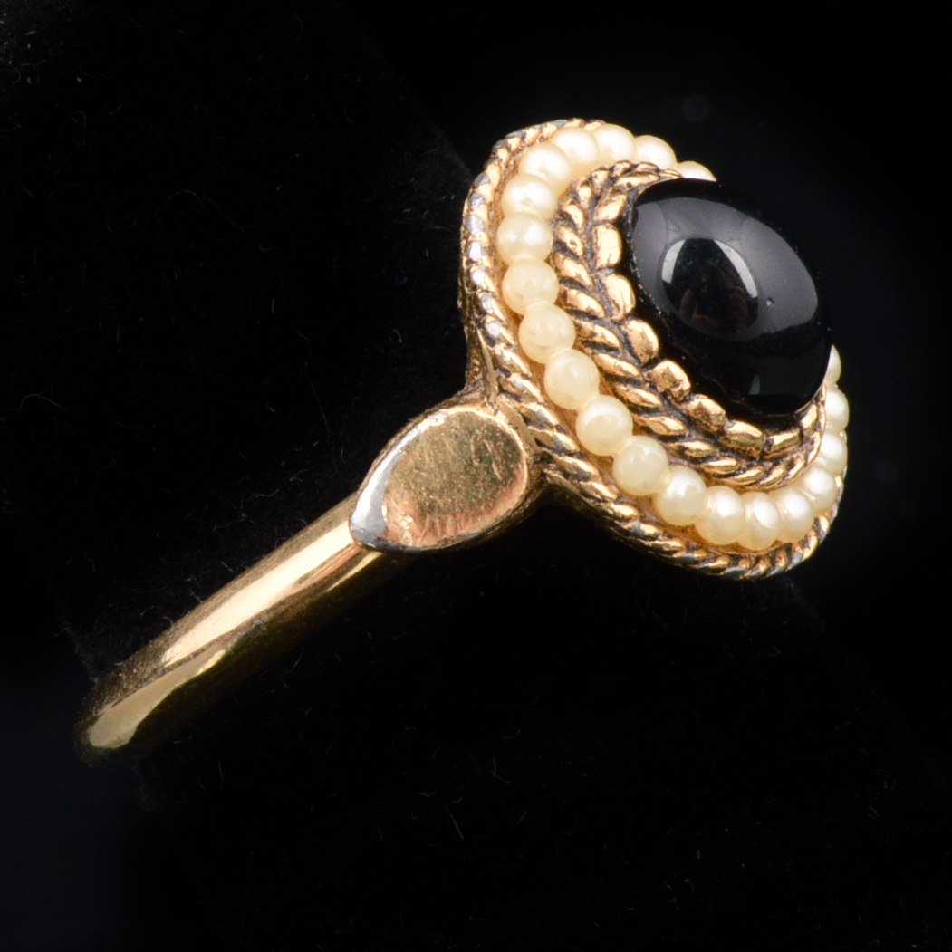 Vintage Avon Onyx and Seed Pearl Jewelry Set