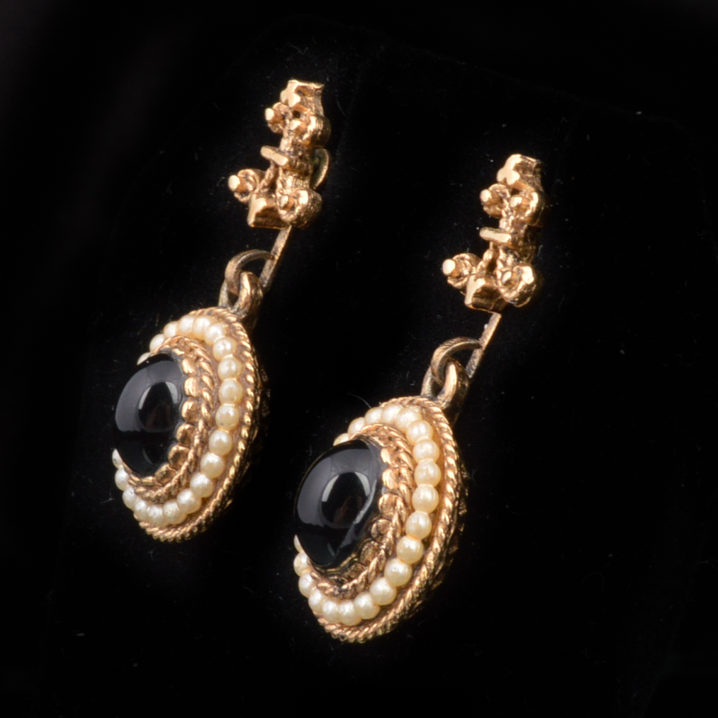 Vintage Avon Onyx and Seed Pearl Jewelry Set