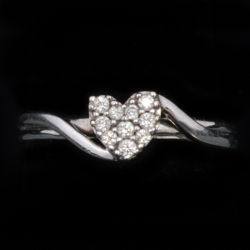 10K White Gold Heart Shaped Diamond Cluster Ring