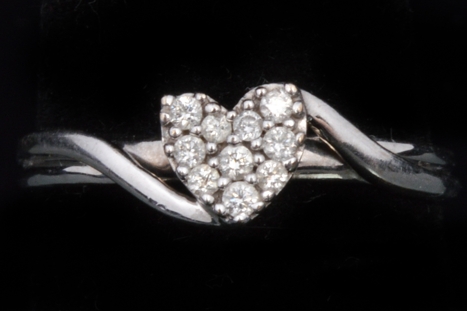 10K White Gold Heart Shaped Diamond Cluster Ring