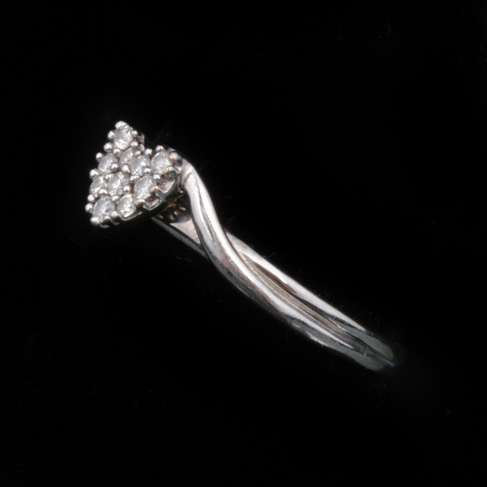 10K White Gold Heart Shaped Diamond Cluster Ring