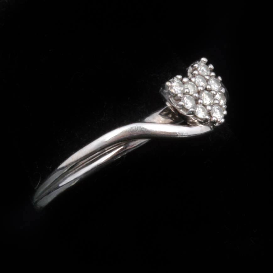 10K White Gold Heart Shaped Diamond Cluster Ring