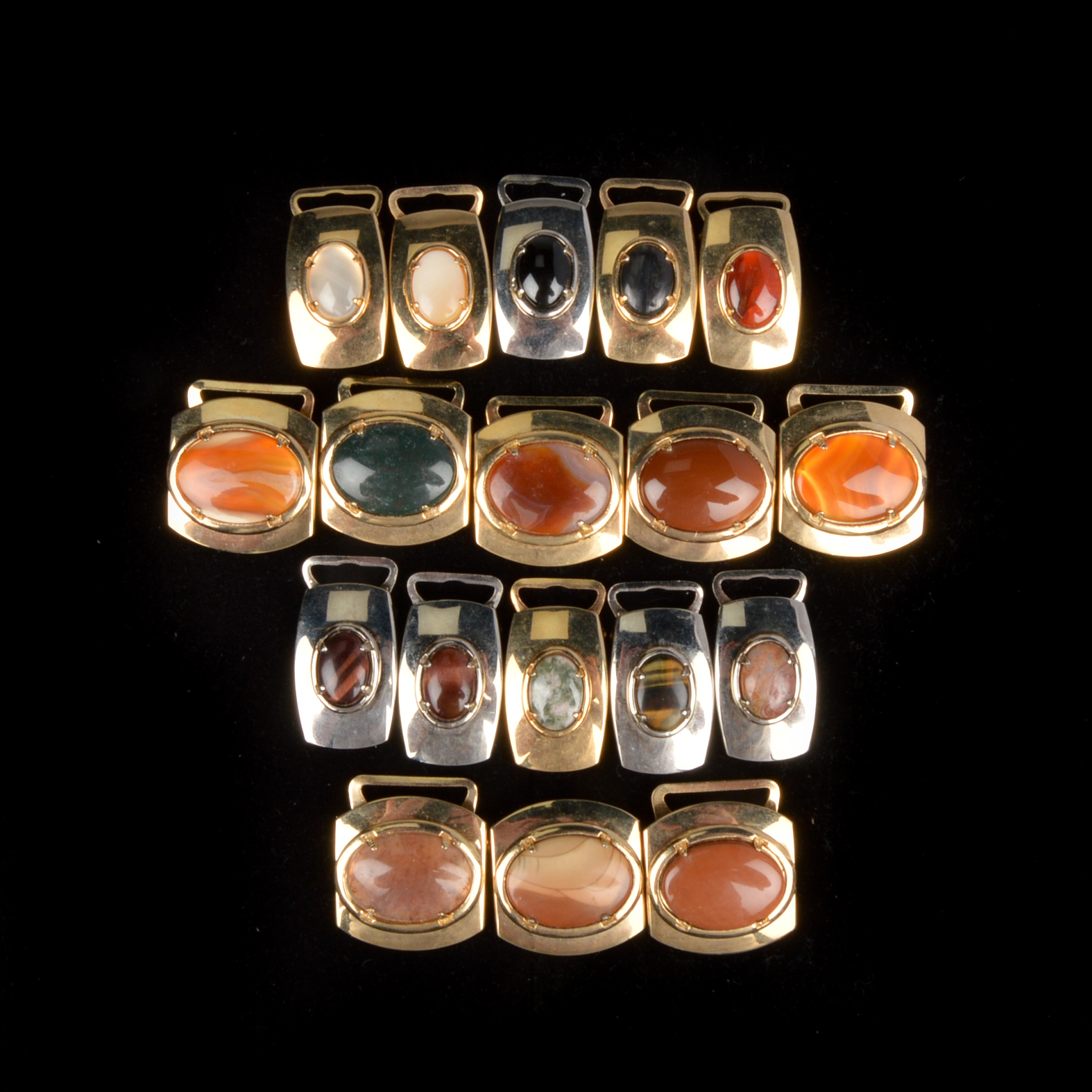 Gold and Silver Tone Belt Buckles with Polished Stone Cabochons