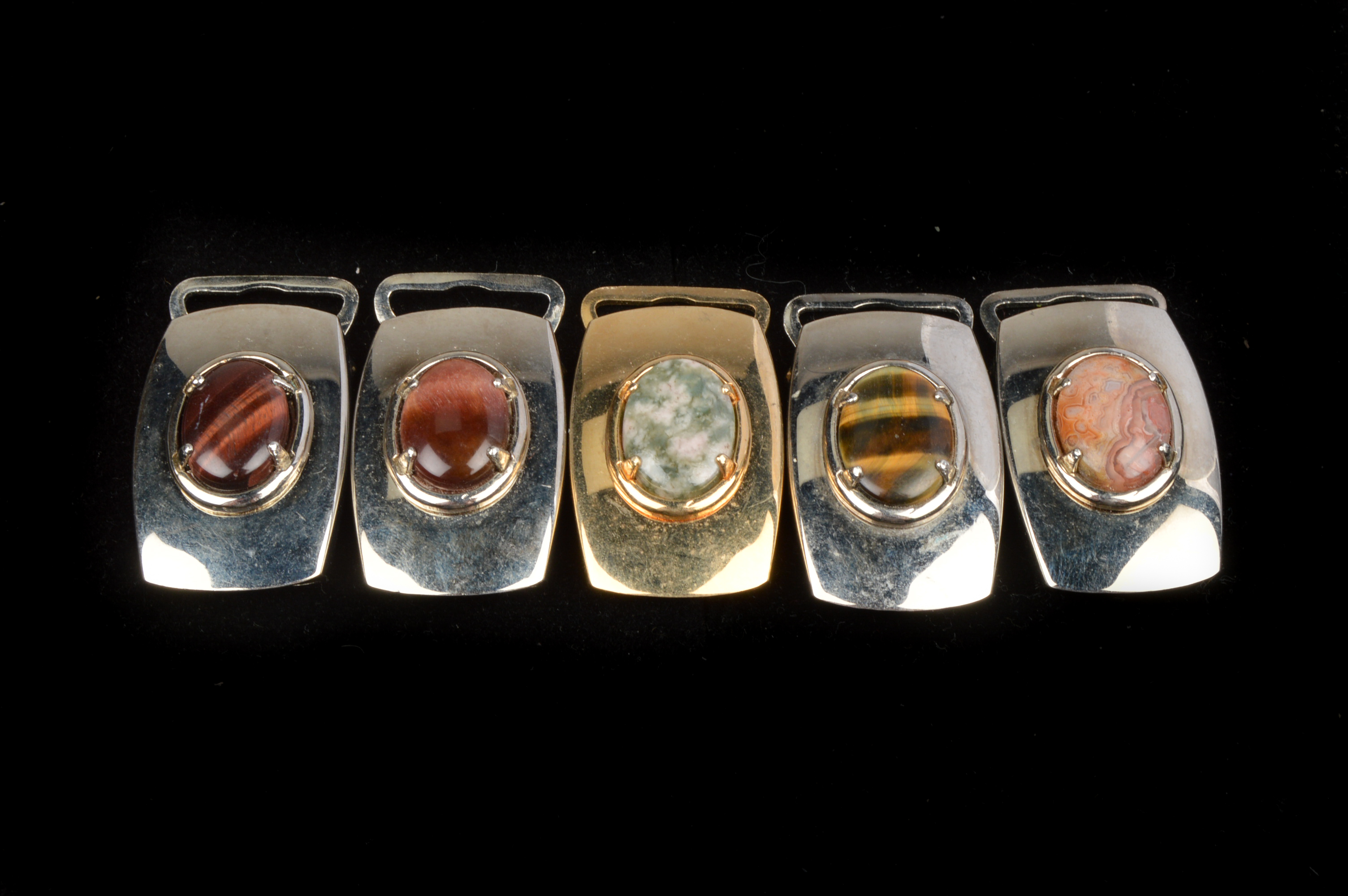 Gold and Silver Tone Belt Buckles with Polished Stone Cabochons