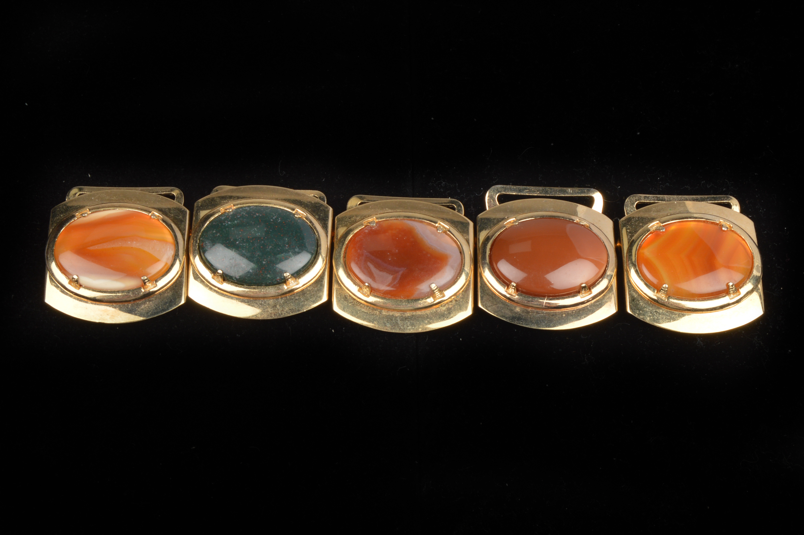 Gold and Silver Tone Belt Buckles with Polished Stone Cabochons