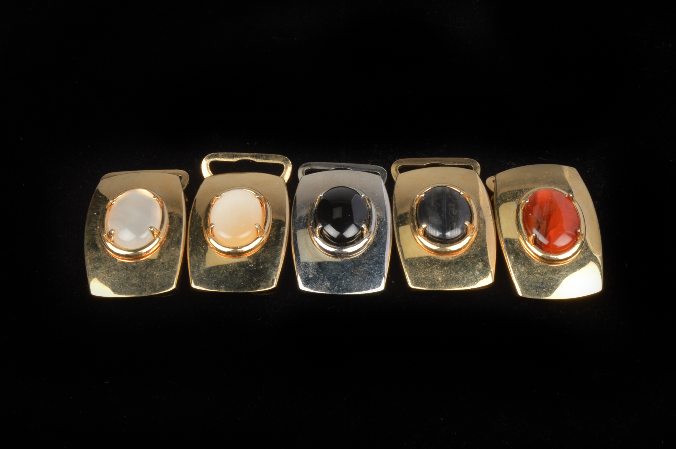 Gold and Silver Tone Belt Buckles with Polished Stone Cabochons