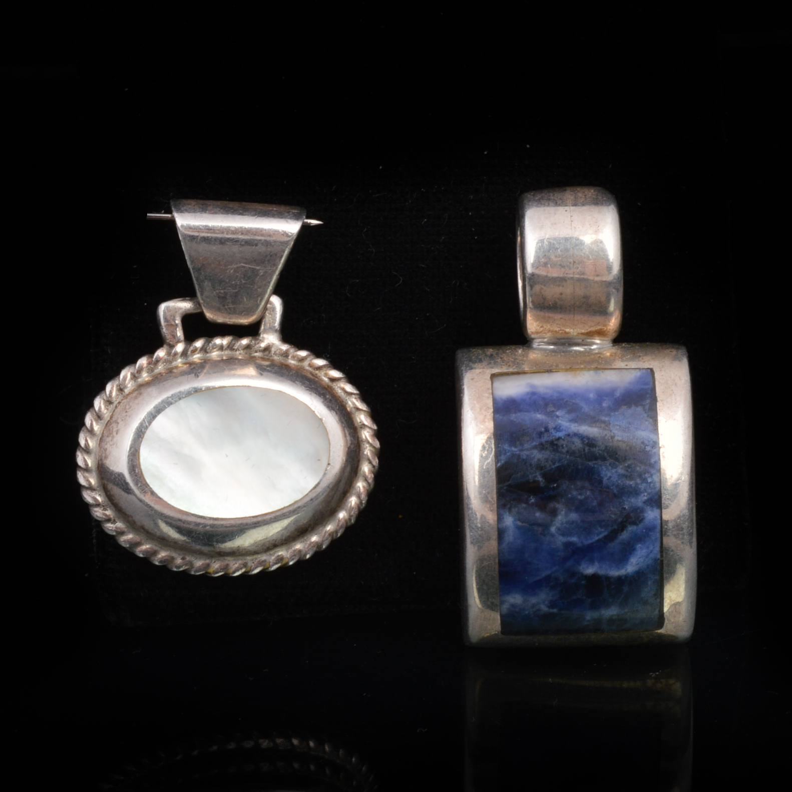 Mother of Pearl and Sodalite Sterling Pendants