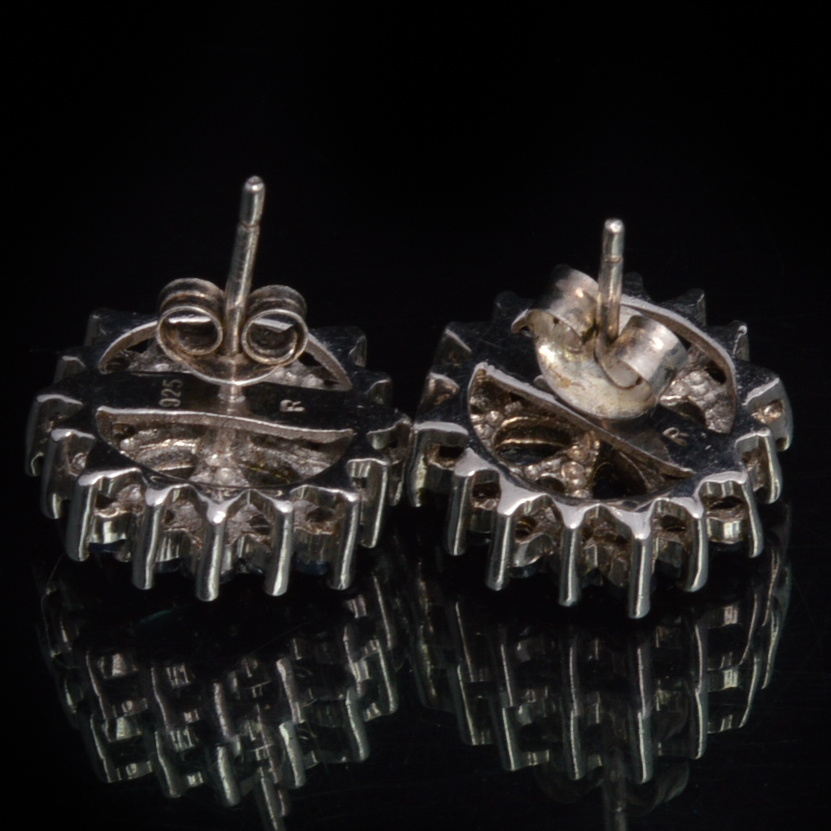 Pair of Sterling and Deep Blue Sapphire Earrings