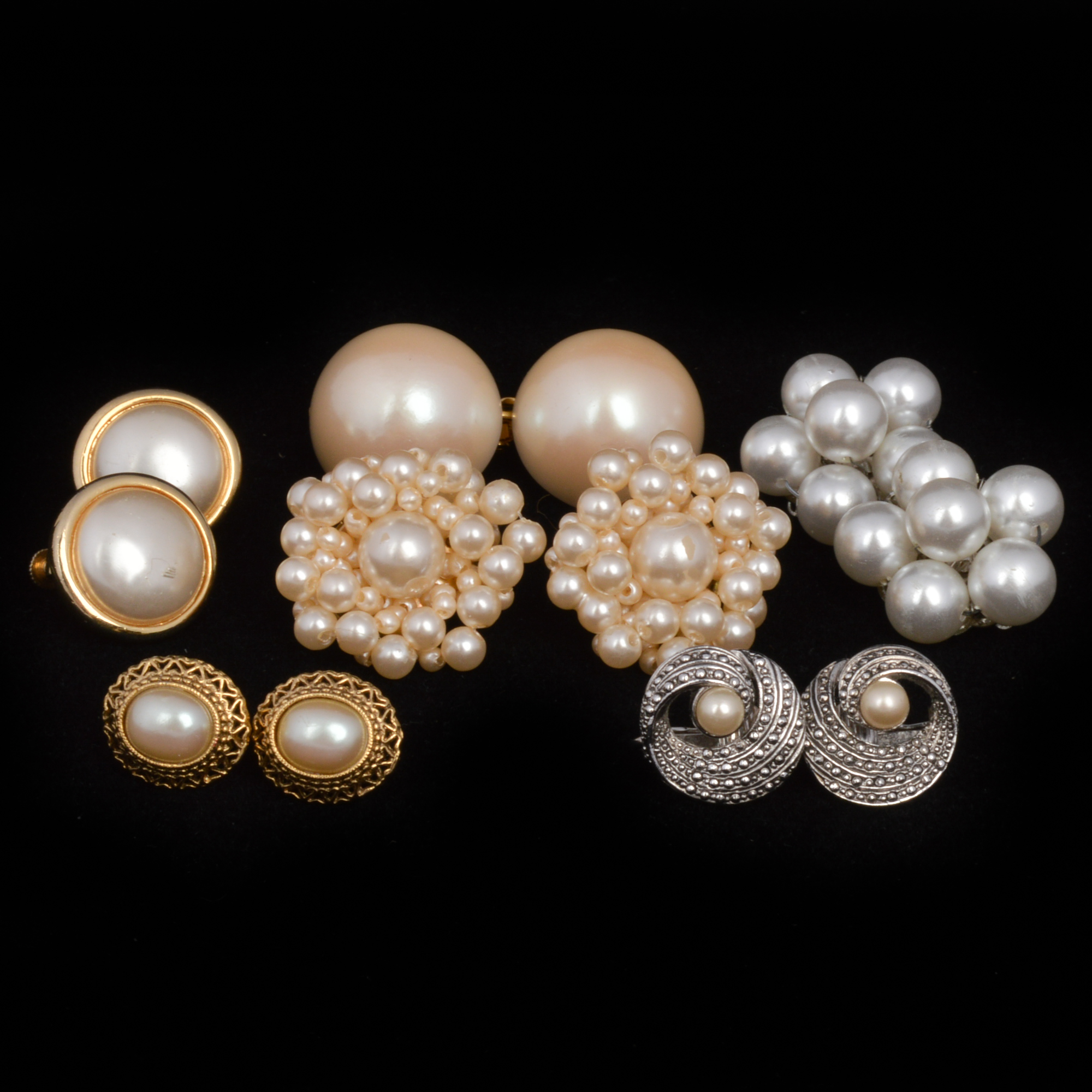 Vintage Faux Pearl Clip Back Earrings