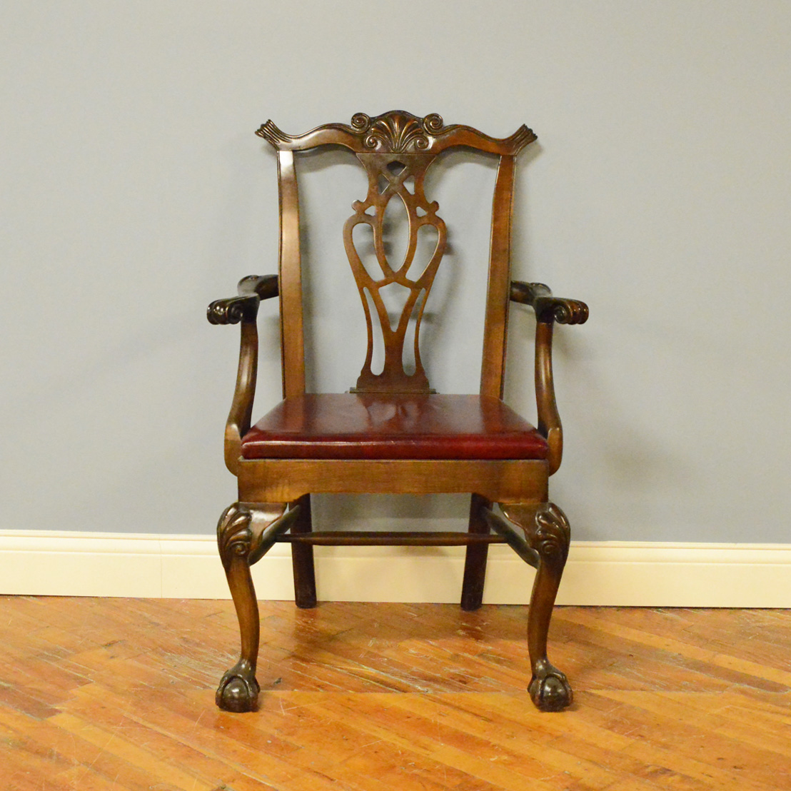Romweber Chippendale Style Mahogany Chair with Leather Seat