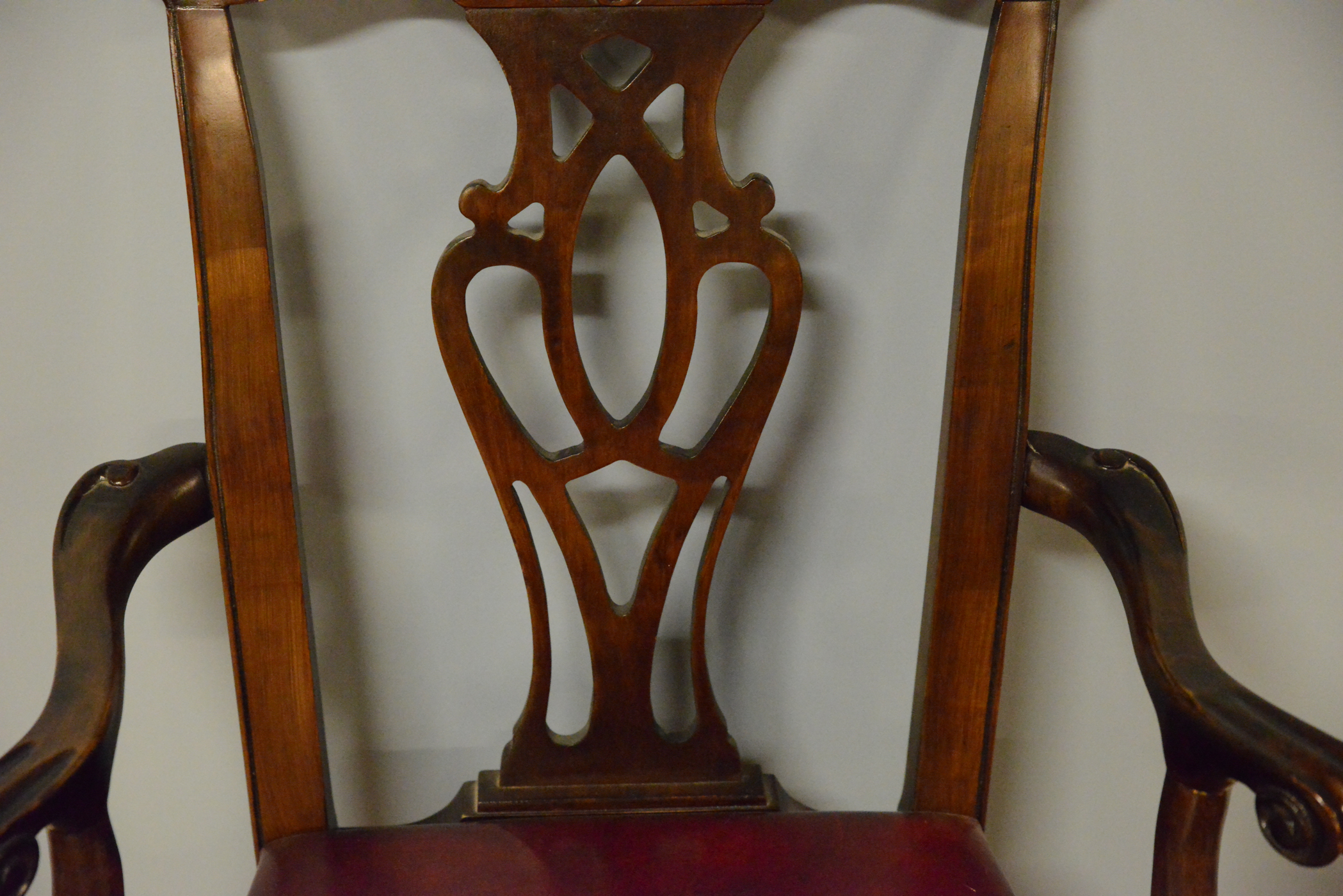 Romweber Chippendale Style Mahogany Chair with Leather Seat