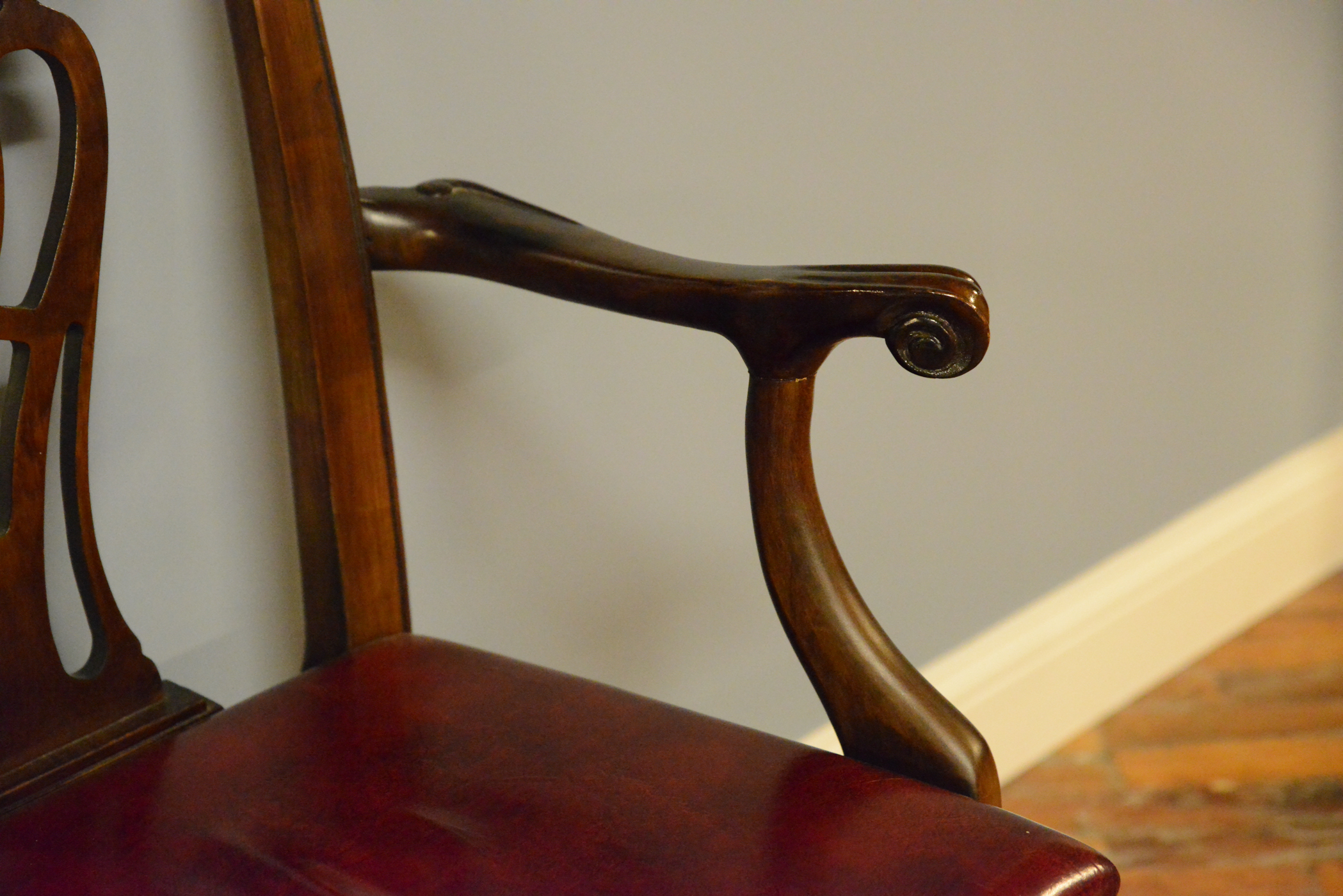 Romweber Chippendale Style Mahogany Chair with Leather Seat