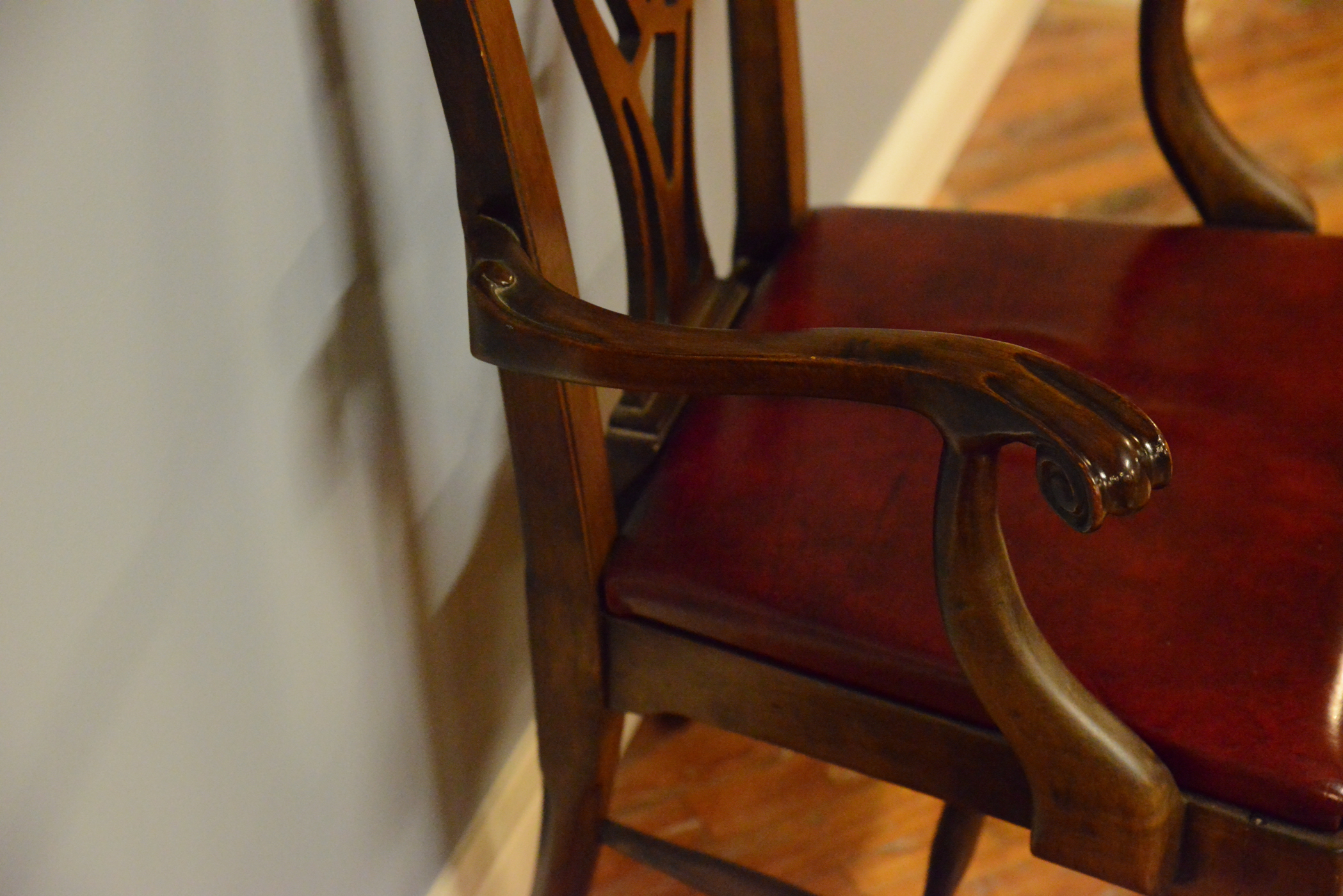 Romweber Chippendale Style Mahogany Chair with Leather Seat
