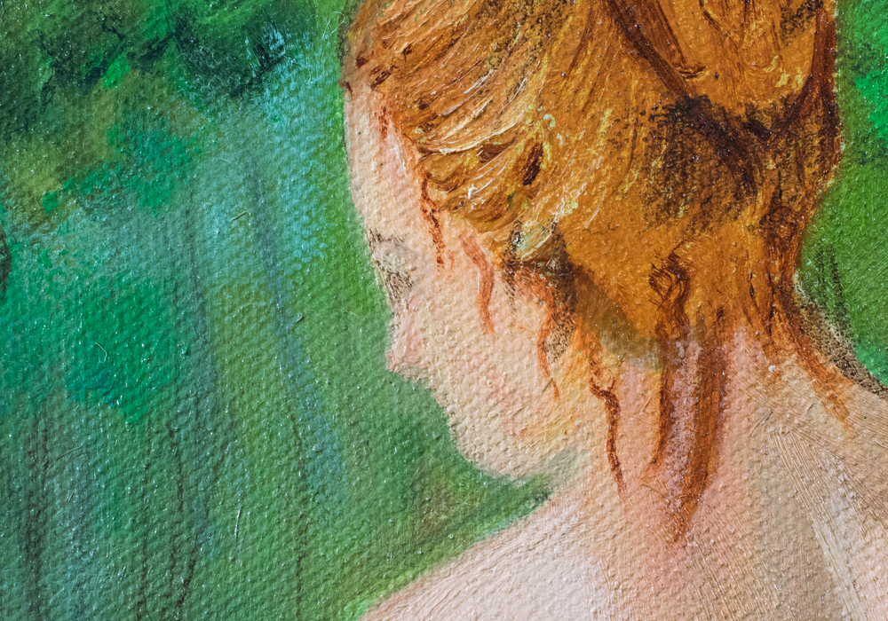 Signed Oil on Framed Canvas of Seated Nude Woman