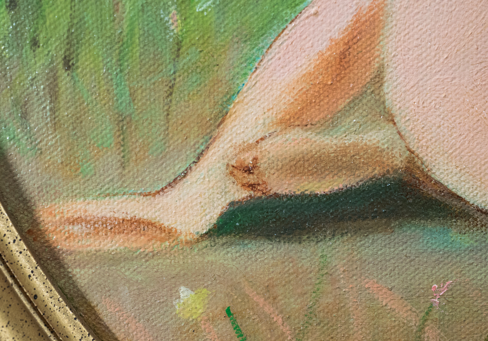 Signed Oil on Framed Canvas of Seated Nude Woman