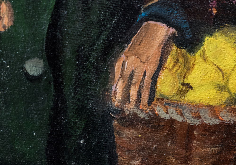 Signed Oil on Framed Canvas of Young Girl Carrying Fruit