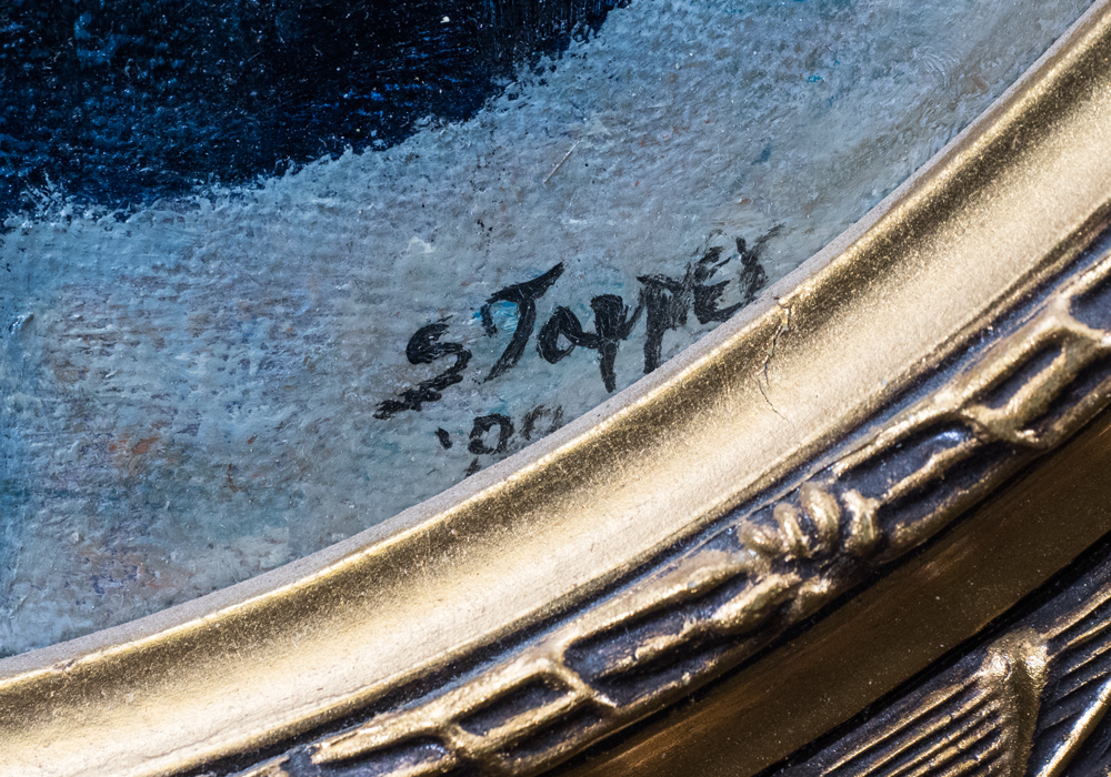 Signed Oil on Framed Canvas of Young Girl Carrying Fruit
