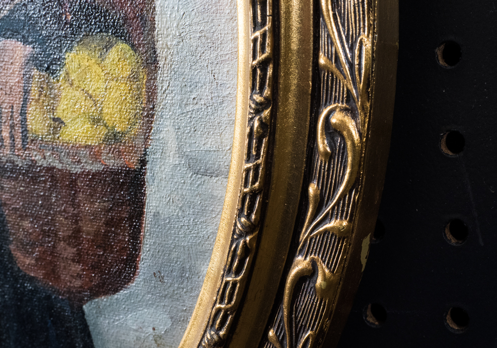 Signed Oil on Framed Canvas of Young Girl Carrying Fruit