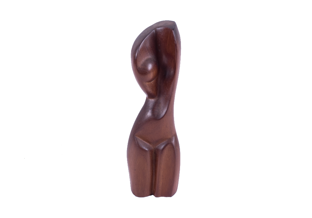 Signed Cherry Wood Sculpture of Abstract Female Form