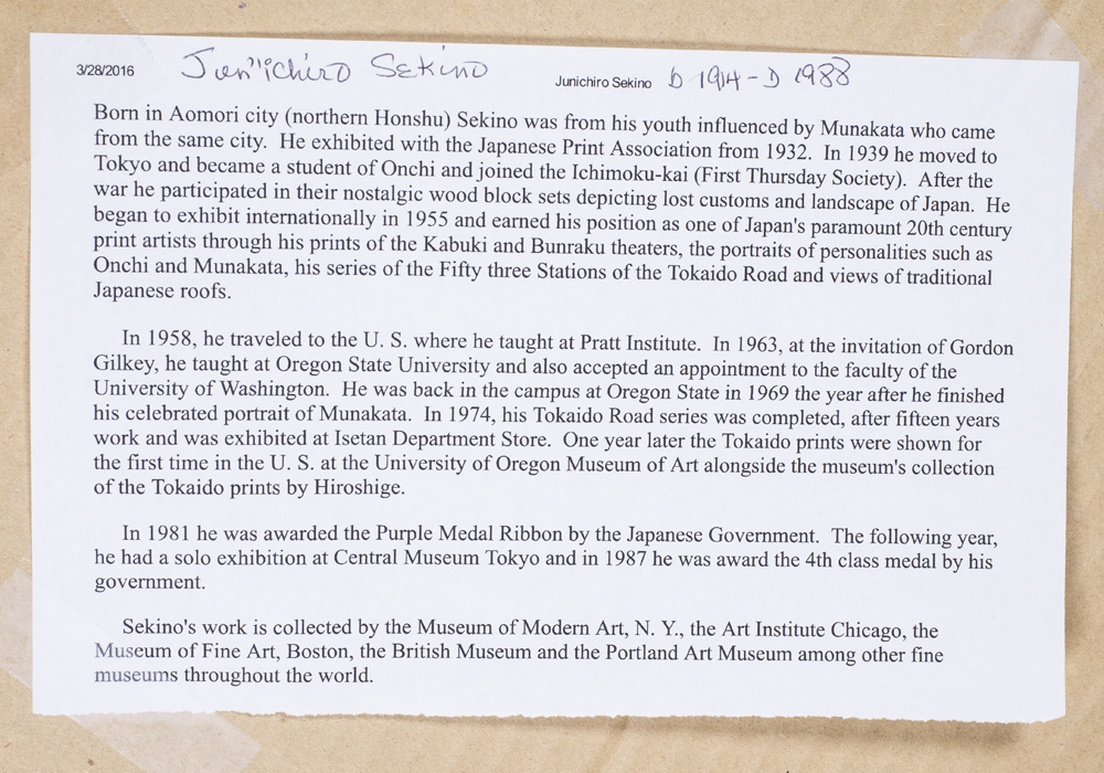 Signed Limited Edition Jun'ichiro Sekino Colored Woodcut