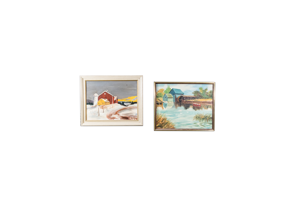 Pair of Oil Paintings Depicting Scenic Farmhouses
