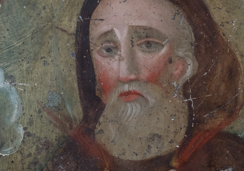 Antique Retablo Oil Painting of Saint Francis of Paola on Tin