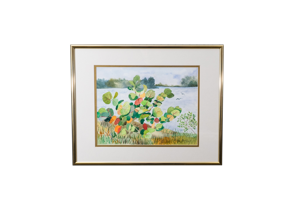 Signed Diane Gertz "Seagrape at HBOI" Watercolor