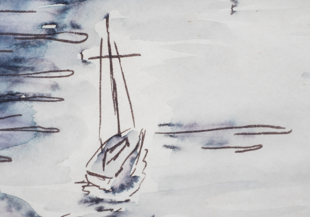 Signed Watercolor and Pen and Ink Drawing