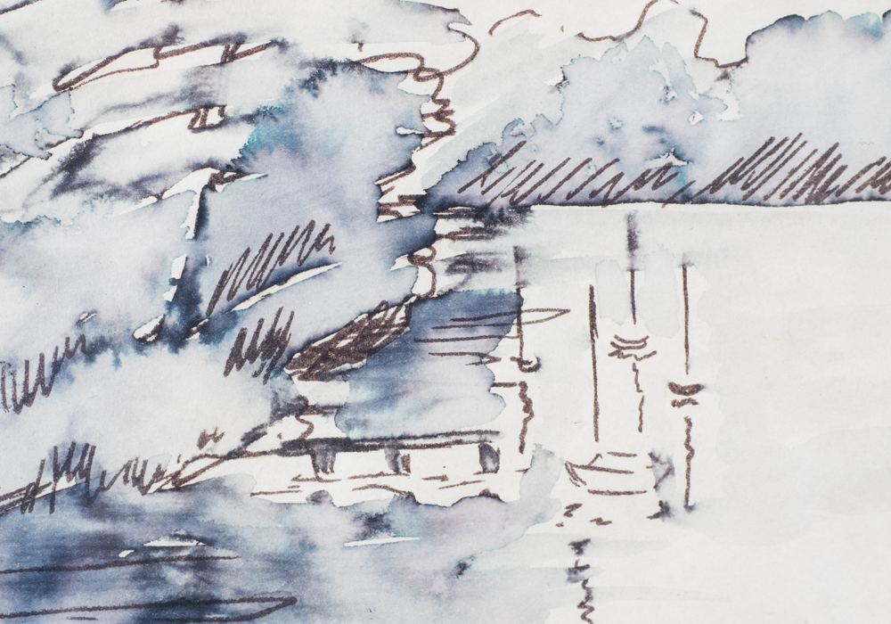 Signed Watercolor and Pen and Ink Drawing