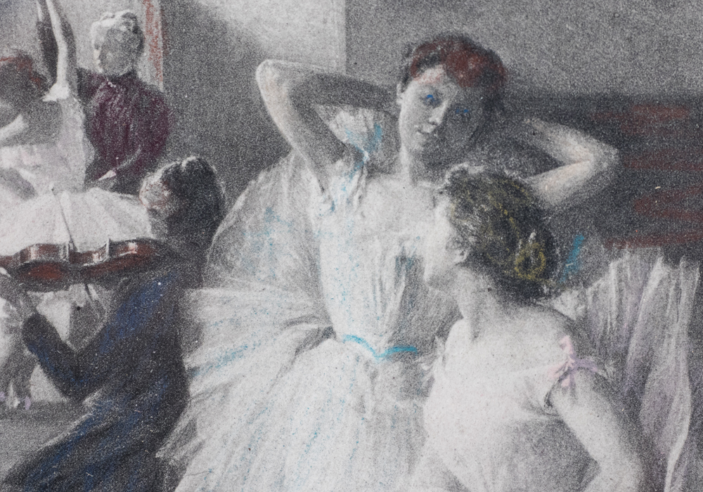 Antique Tinted Engraving "A Dancing-Class at the Opera"